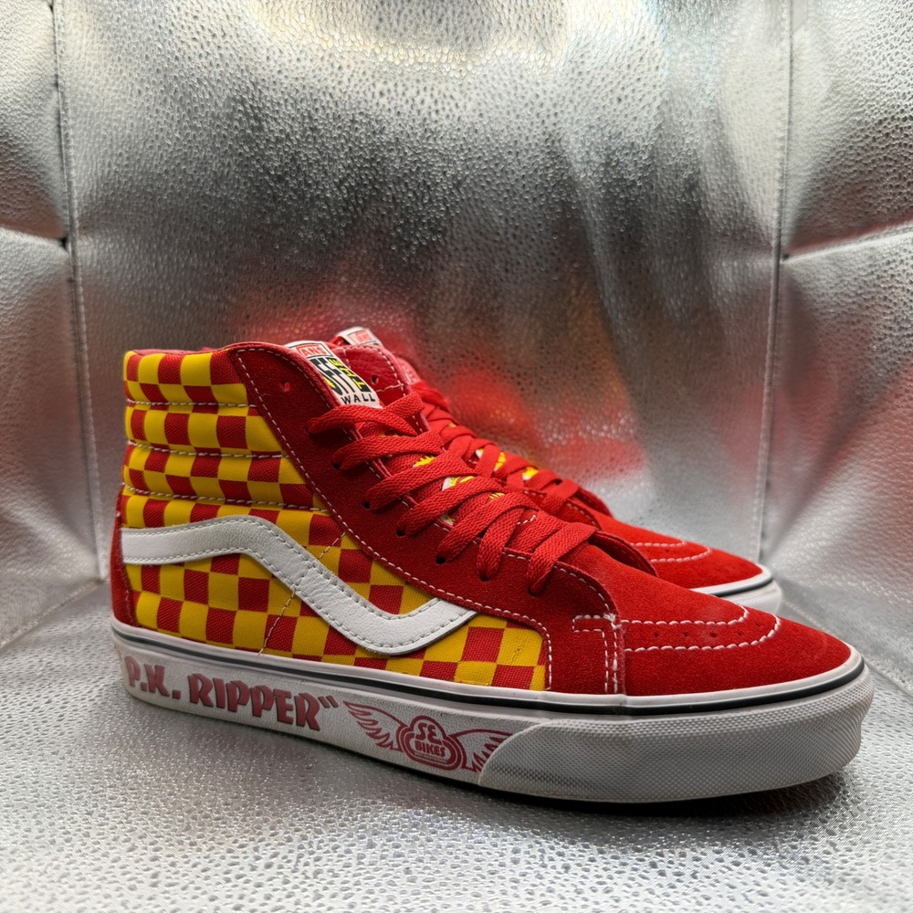 Size 8.5 Vans Sk8-Hi Reissue SE Bikes P.K. Ripper Mens Red Yellow Excellent BMX